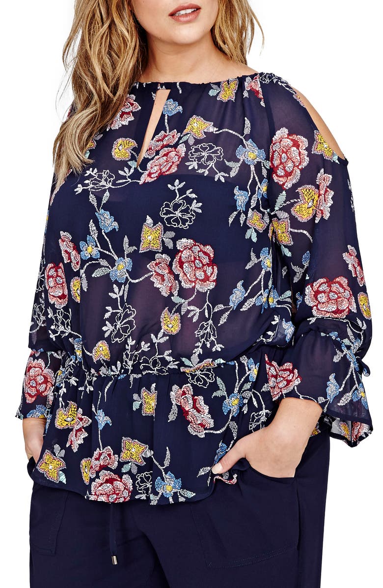 ADDITION ELLE LOVE AND LEGEND Cold Shoulder Floral Blouse, Main, color, 