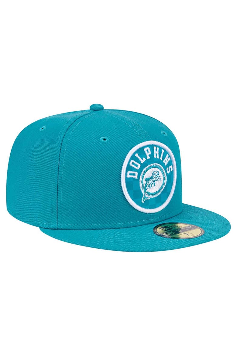 Men's New Era Aqua Miami Dolphins Checkered 59FIFTY Fitted Hat, Alternate, color, Aqua