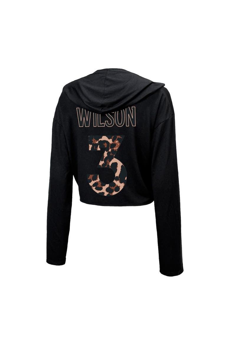 Women's Majestic Threads Russell Wilson Black Denver Broncos Leopard Player Name & Number Long Sleeve Cropped Hoodie, Alternate, color, Black