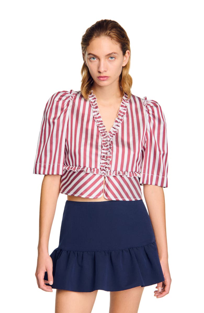 SANDRO Ruffled striped shirt, Alternate, color, 