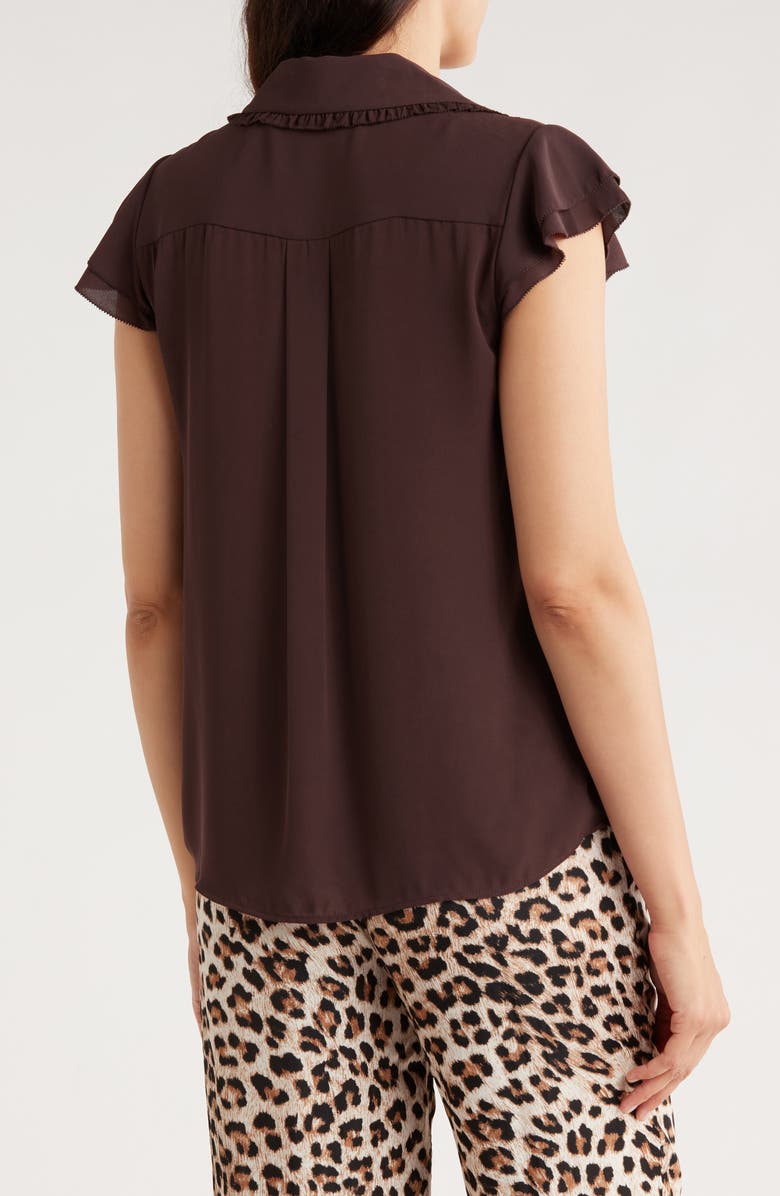 T Tahari Tiered Flutter Sleeve Button-Up Shirt, Alternate, color, Dark Chocolate