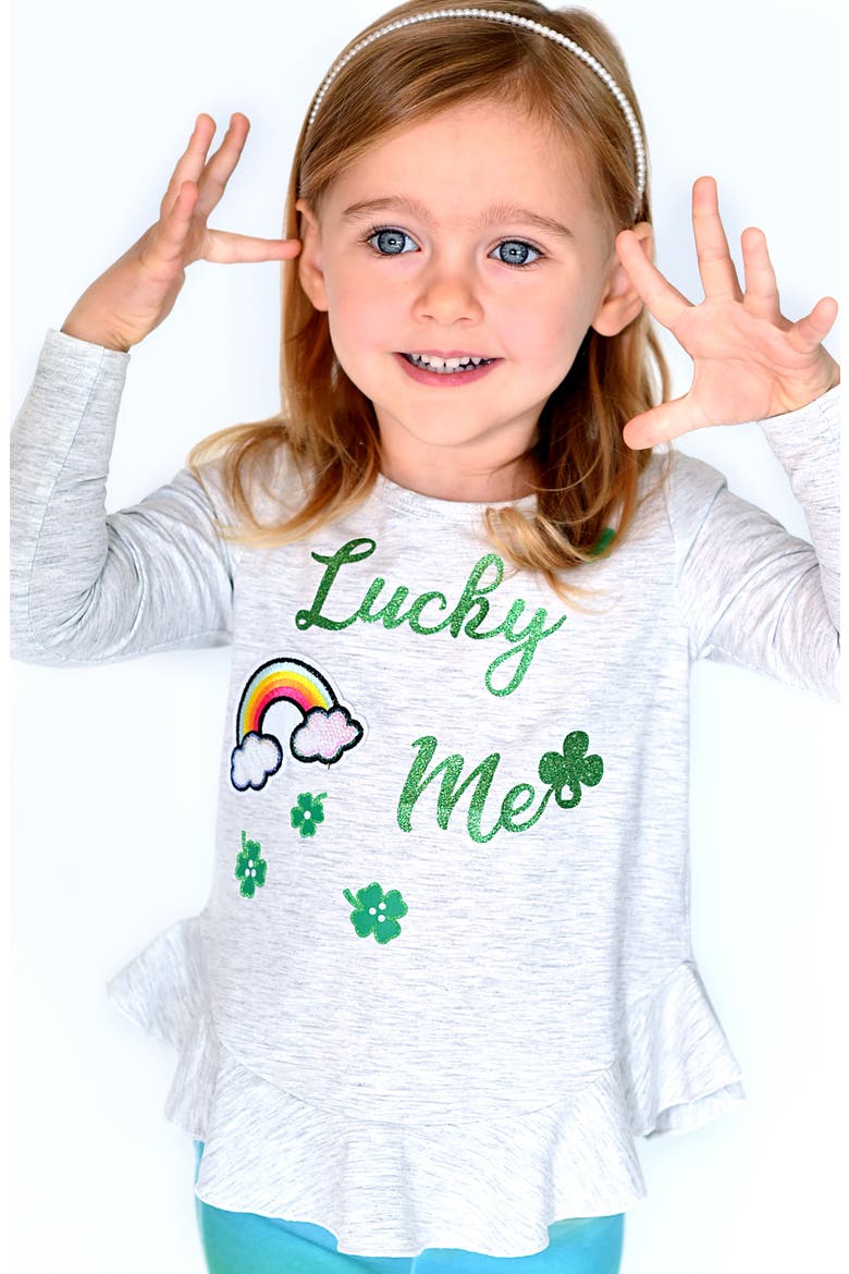 Kids' Lucky Me Embellished Graphic Peplum Top, Alternate, color, HEATHER GREY