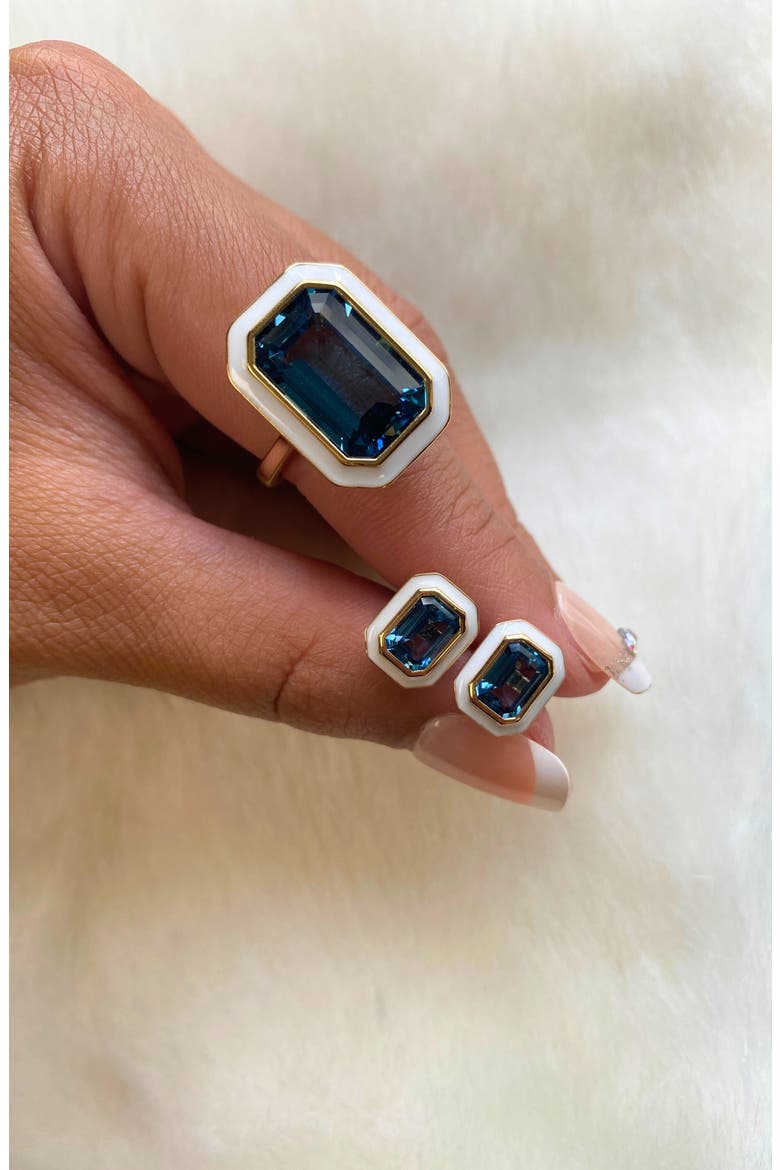 Queen Emerald Cut Ring, Alternate, color, DEEP BLUE / WHITE