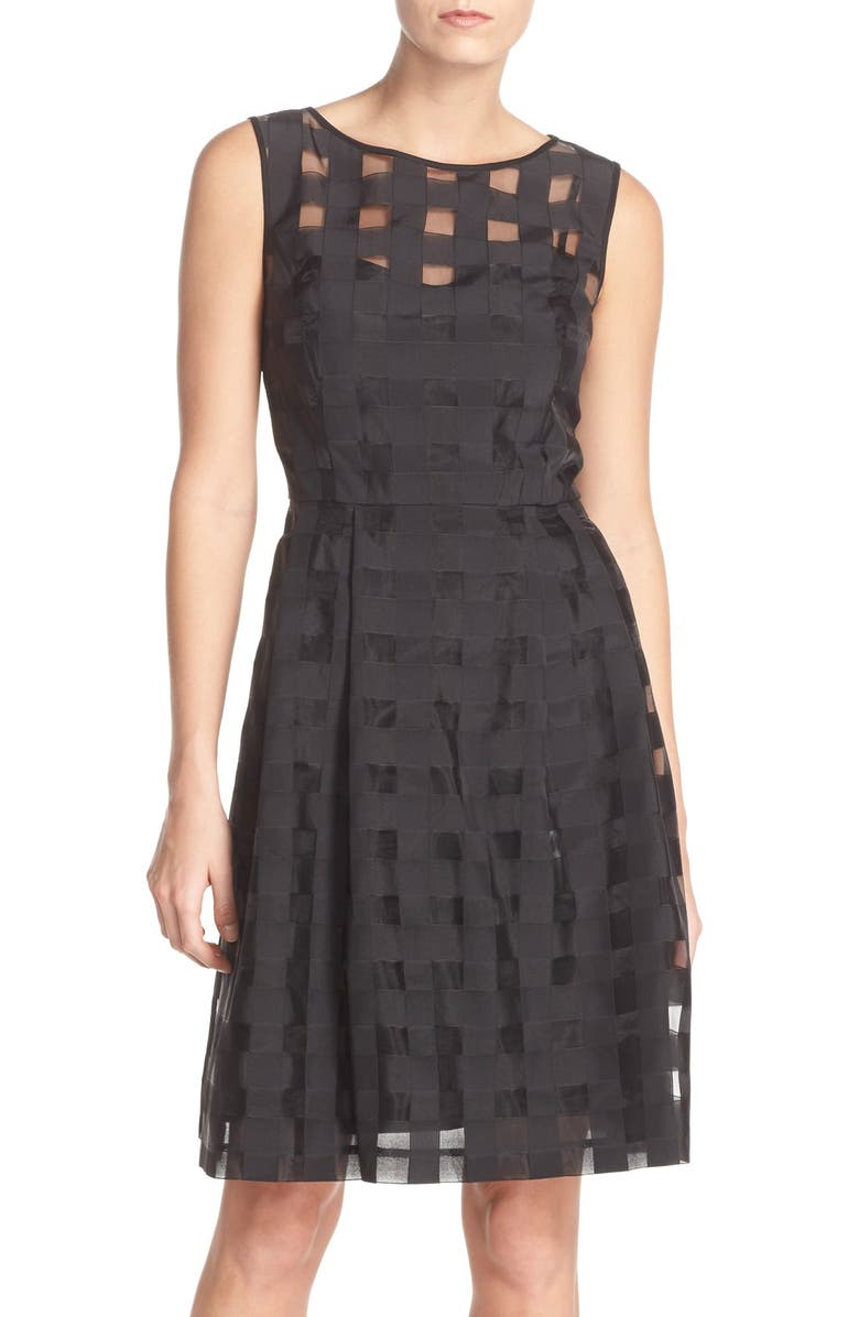 Ellen Tracy Windowpane Check Fit 
Flare Dress, Main, color, 