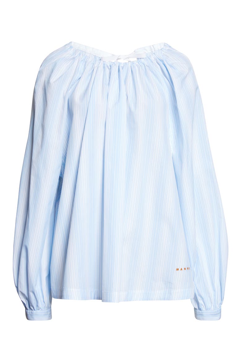 Stripe Gathered Neck Cotton Poplin Top, Alternate, color, STB21 LIGHT BLUE