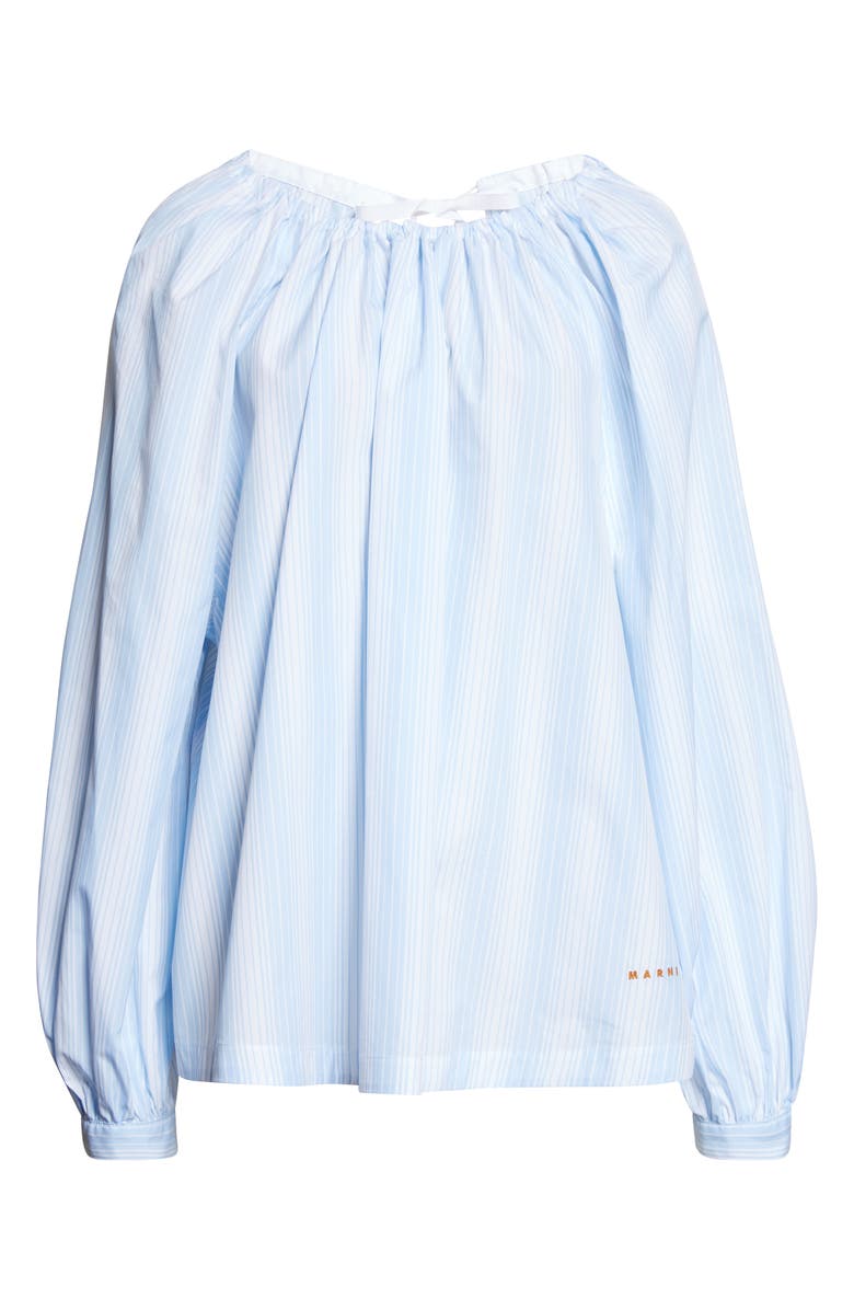 Marni Stripe Gathered Neck Cotton Poplin Top, Alternate, color, Stb21 Light Blue