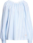 Marni Stripe Gathered Neck Cotton Poplin Top