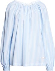 Marni Stripe Gathered Neck Cotton Poplin Top