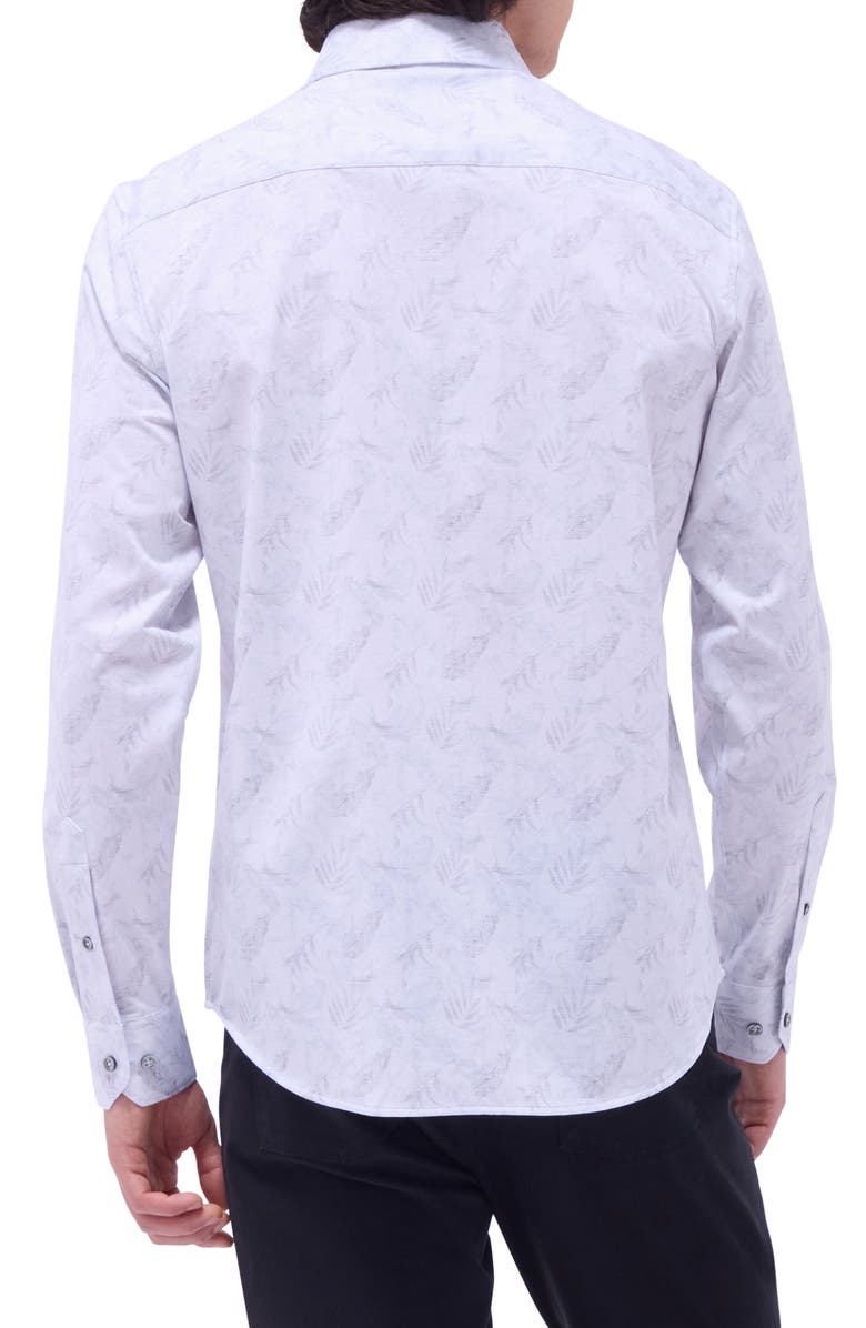 Bugatchi Jimmy OoohCotton<sup>®</sup> Leaf Print Button-Up Shirt, Alternate, color, Platinum