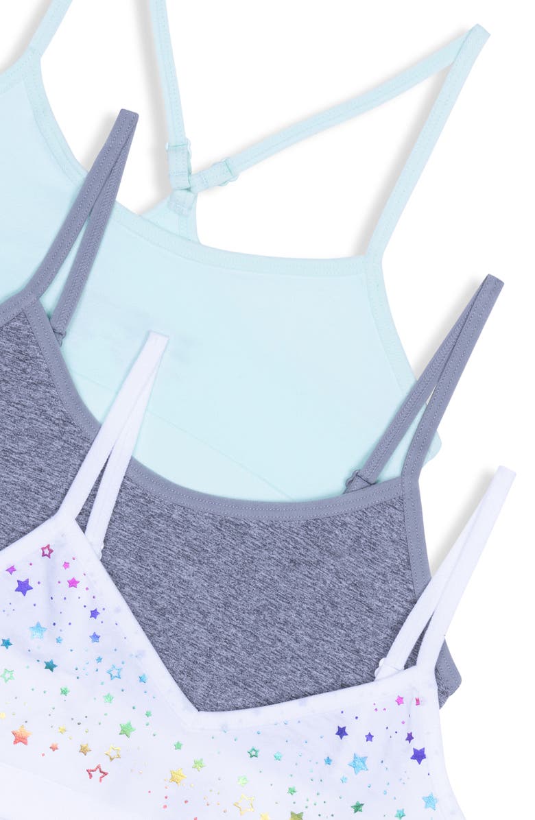 Maidenform Kids' Assorted 3-Pack Bralettes, Alternate, color, Whitestar/Heather Grey/Blue
