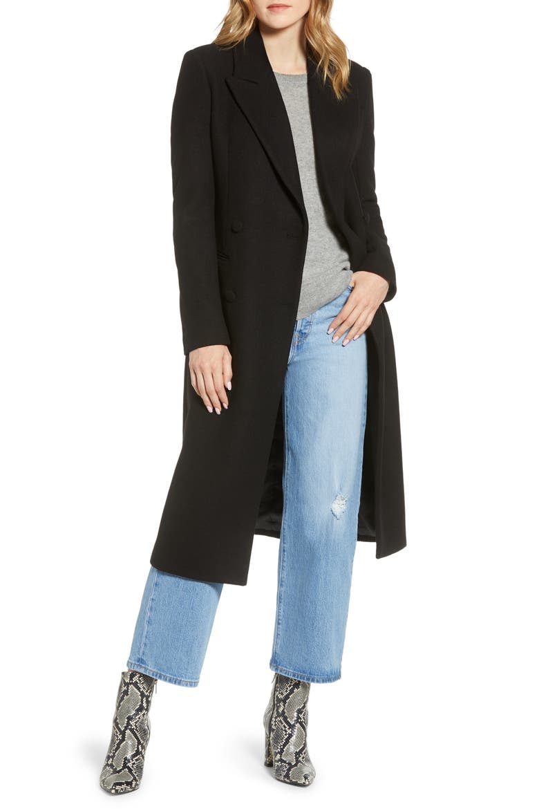 Double Breasted Wool Blend Coat, Main, color, BLACK