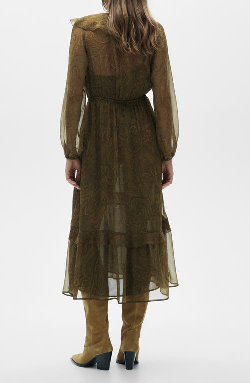 MANGO MANGO PAISLEY PRINT RUFFLE LONG SLEEVE MAXI DRESS