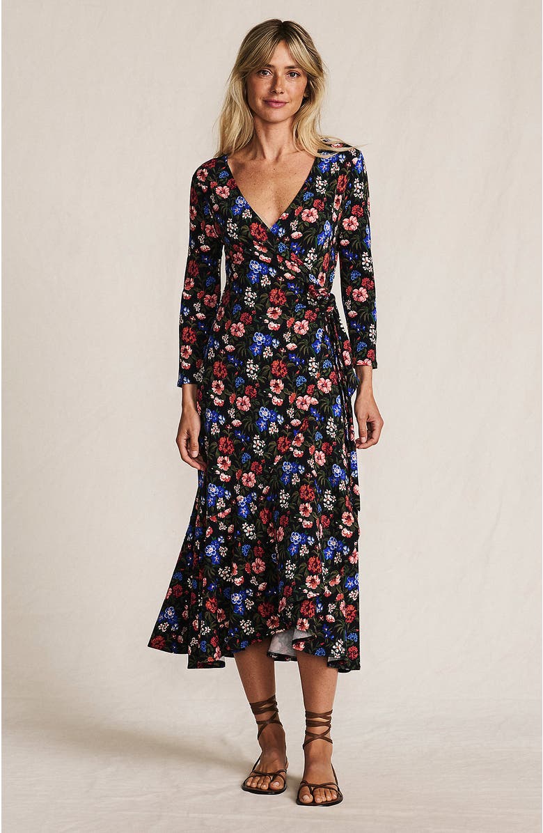 Lands' End Cotton Modal 3/4 Sleeve Vneck Wrap Dress, Main, color, 