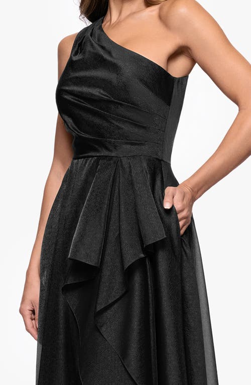 Xscape Evenings One-shoulder Metallic Organza Gown In Black