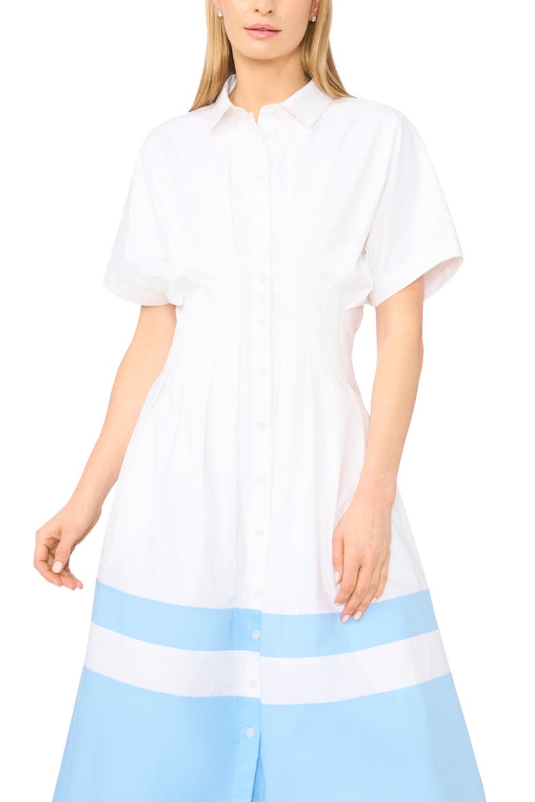 Colorblock Short Sleeve Cotton Shirtdress, Alternate, color, BRIGHT WHITE