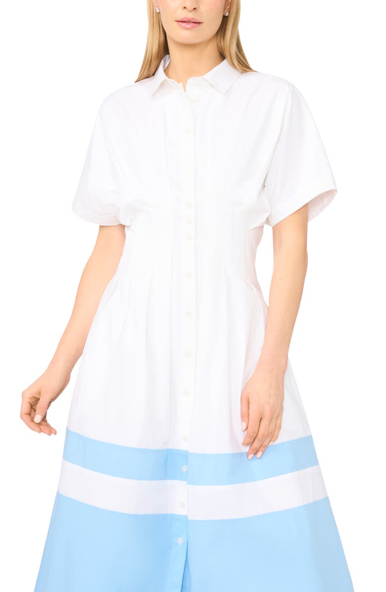 Halogen<sup>®</sup> Colorblock Short Sleeve Cotton Shirtdress, Alternate, color, Bright White