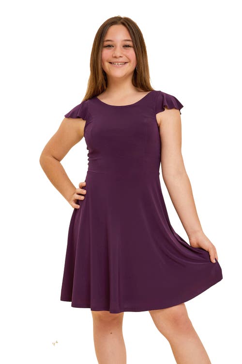 Un Deux Trois Girl's Flutter Short-sleeve Dress In Purple