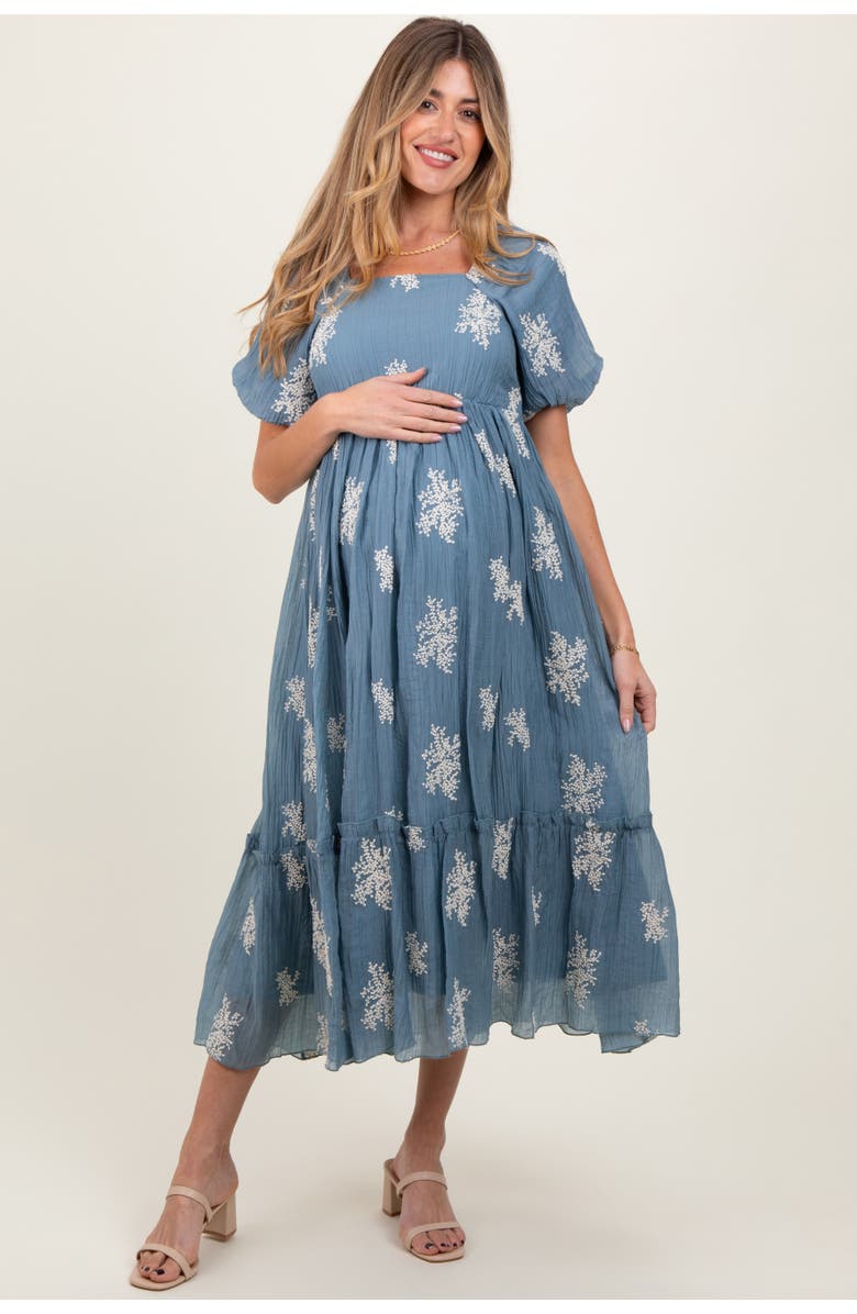 PinkBlush Floral Print Ruffle Hem Midi Dress, Alternate, color, Blue