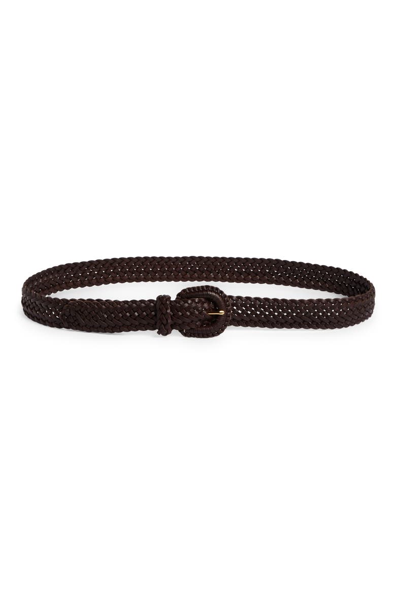 Woven Leather Belt, Main, color, COFFEE BEAN