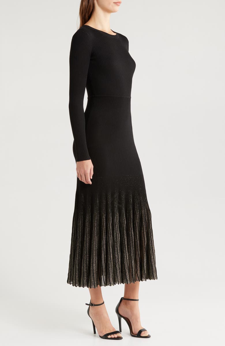 MOON RIVER Shimmer Long Sleeve Rib Midi Dress, Alternate, color, Black