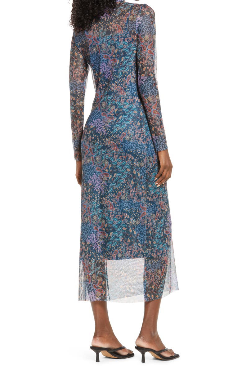 Open Edit Mock Neck Long Sleeve Mesh Midi Dress, Alternate, color, 