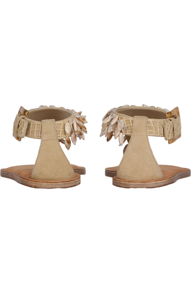 Balmain Flat sandals in suede, cotton and beads, Alternate, color, Beige