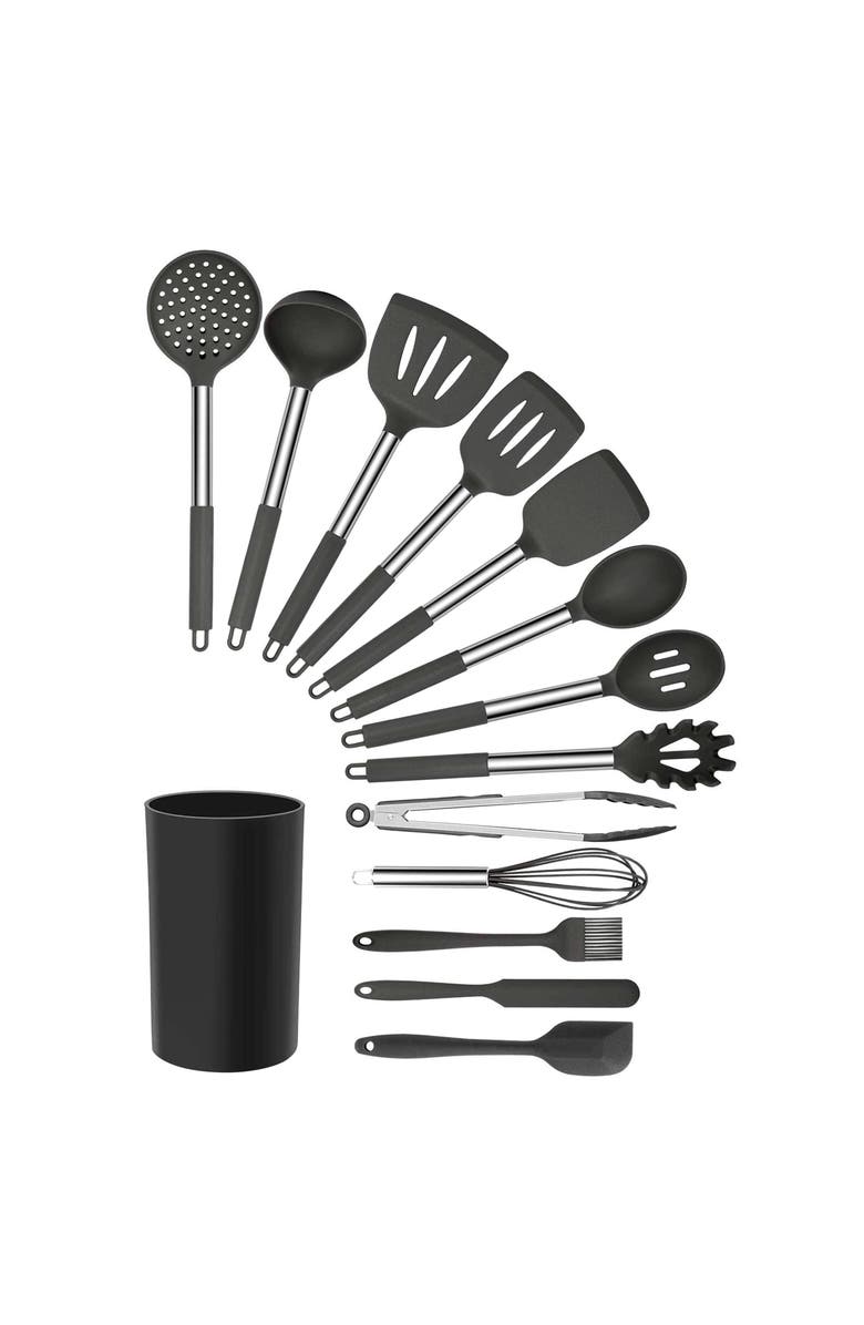 Megachef Silicone and Stainless Steel Cooking Utensils, Set of 14, Main, color, Gray