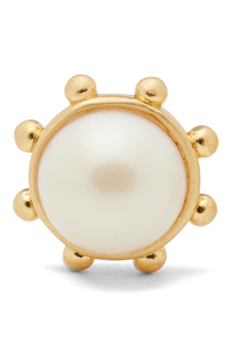 imitation pearl bezel stud earrings, Alternate, color, CREAM.