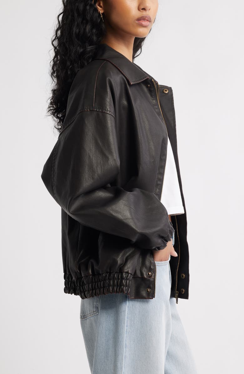 BP. Oversize Faux Leather Jacket, Alternate, color, Brown