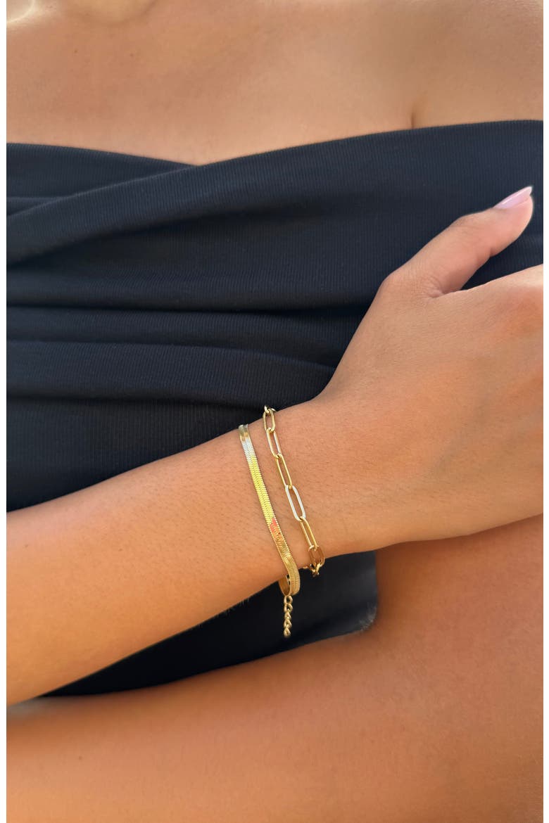 Set of 2 18K Gold Plated Chain Bracelets, Alternate, color, GOLD