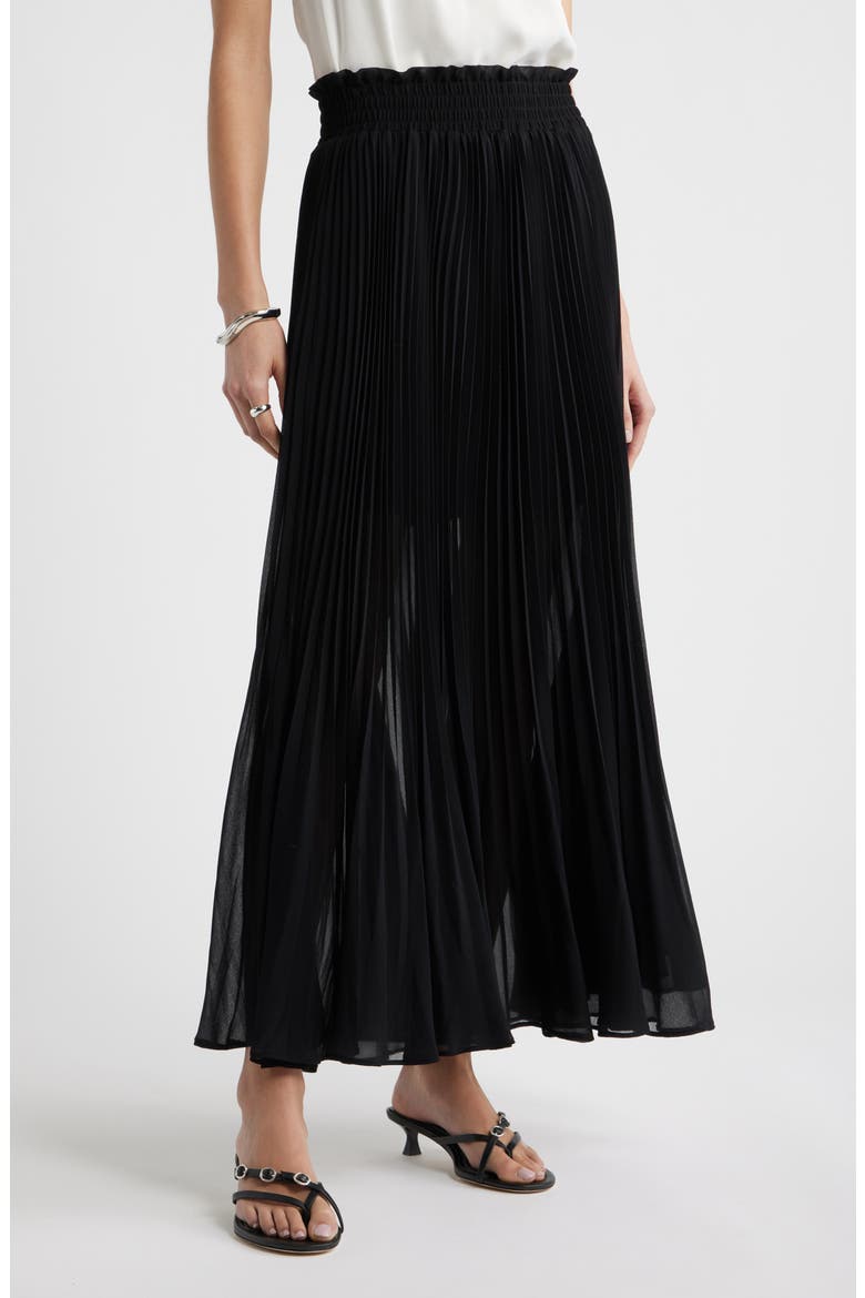 Pleated Semi Sheer Chiffon Midi Skirt, Main, color, BLACK