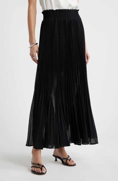 Pleated Semi Sheer Chiffon Midi Skirt