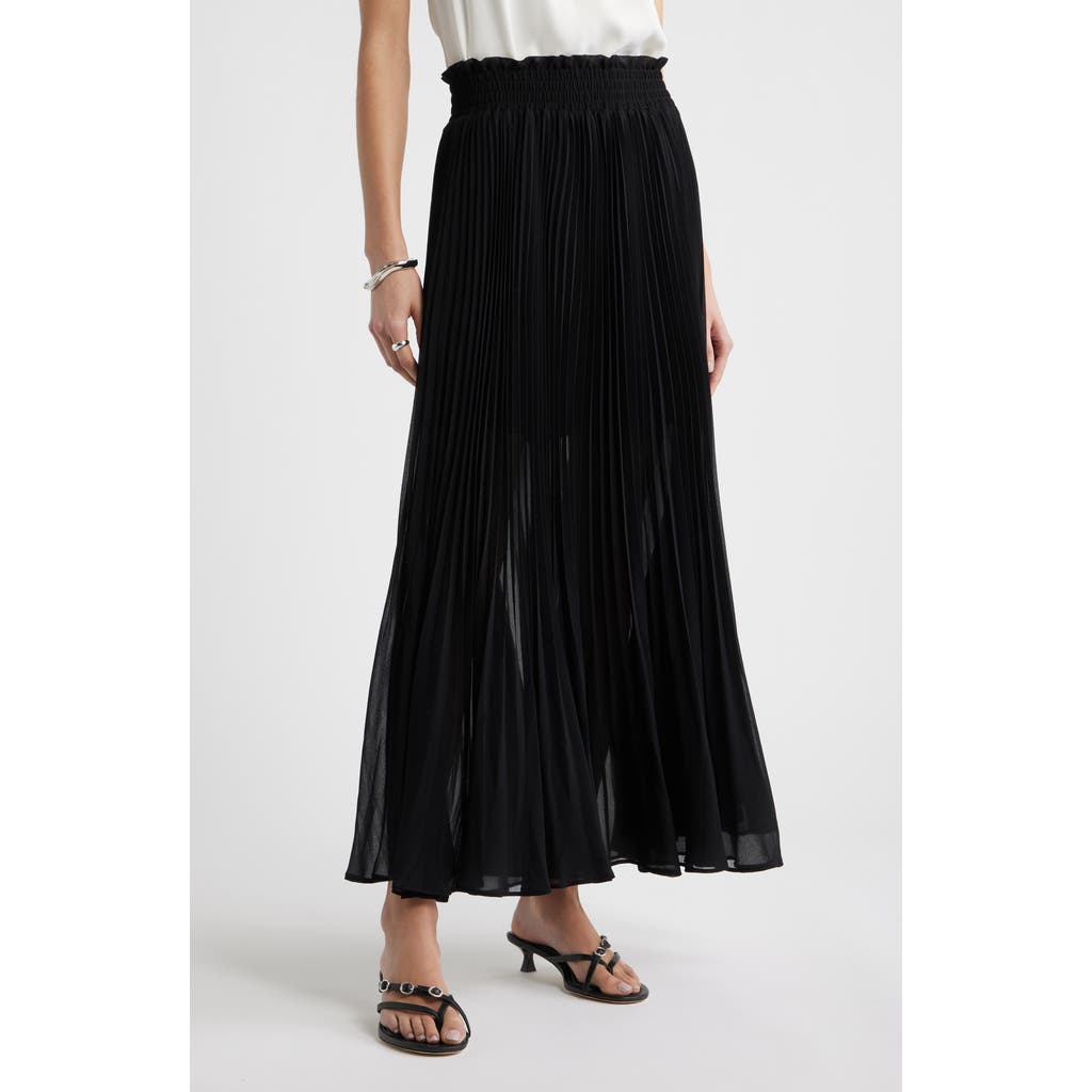 Nordstrom Pleated Semi Sheer Chiffon Midi Skirt in Black at Nordstrom, Size X-Small
