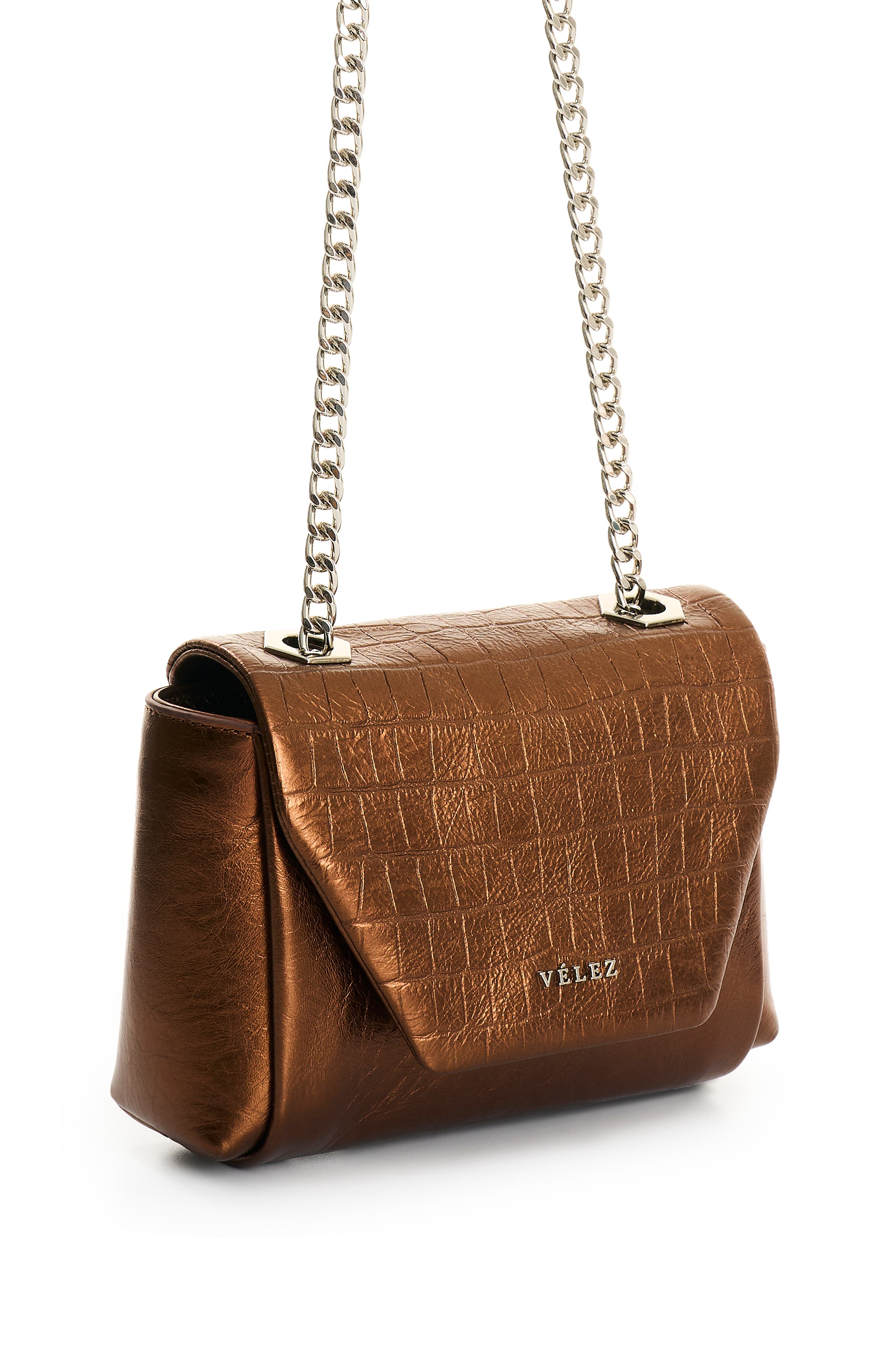 Velez Leather Crossbody Bag with Chain, Alternate, color, Bronze