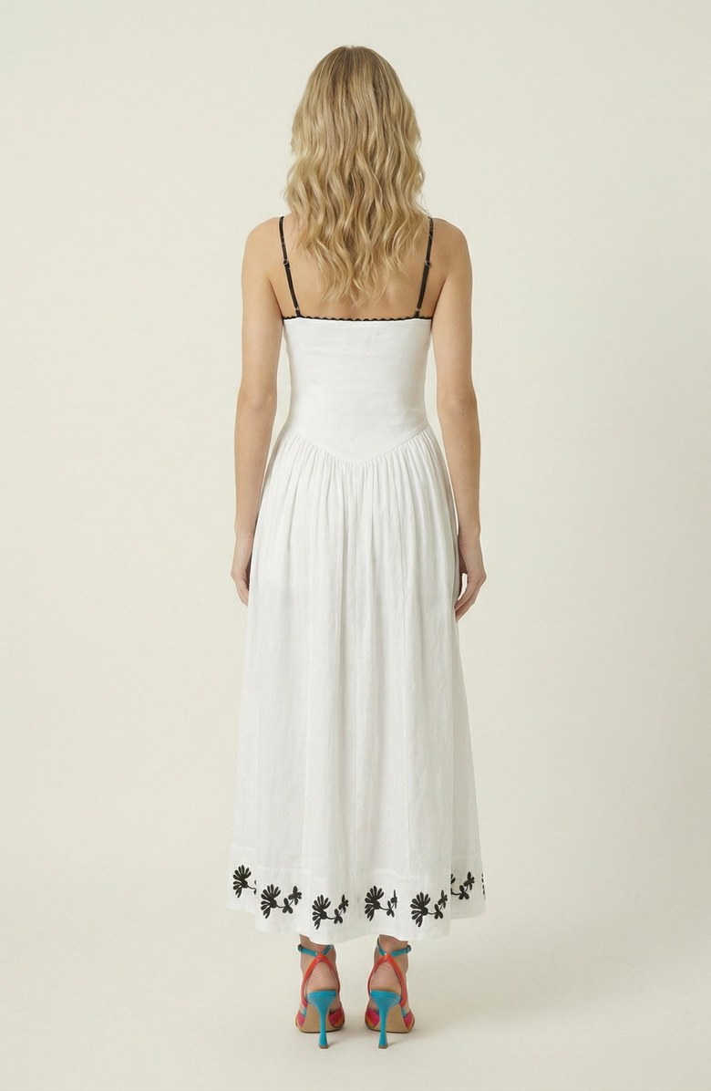 Modenaire Strapless Embroidered A-Line Corset Dress, Alternate, color, White / Black Embroidery