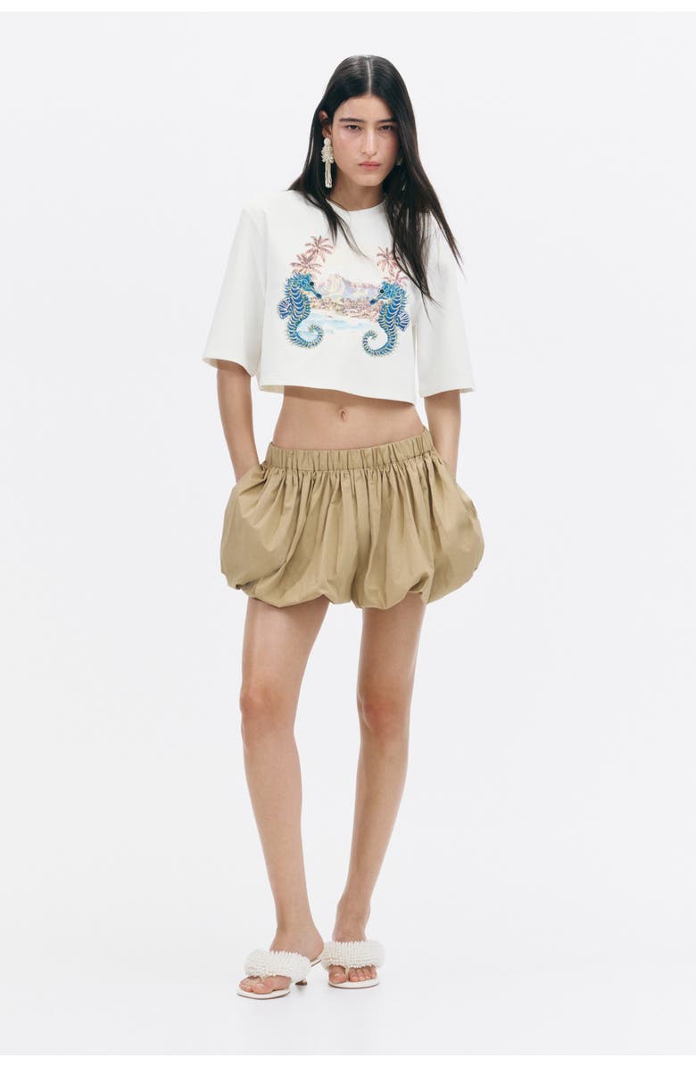 H&M Cropped Embellished T-shirt, Alternate, color, White/Seahorses