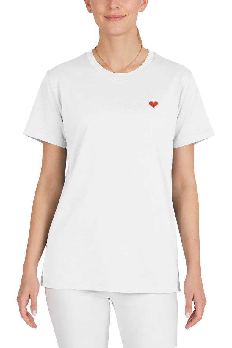 Womens Pixel Heart Jersey Relaxed Tee, Main, color, White