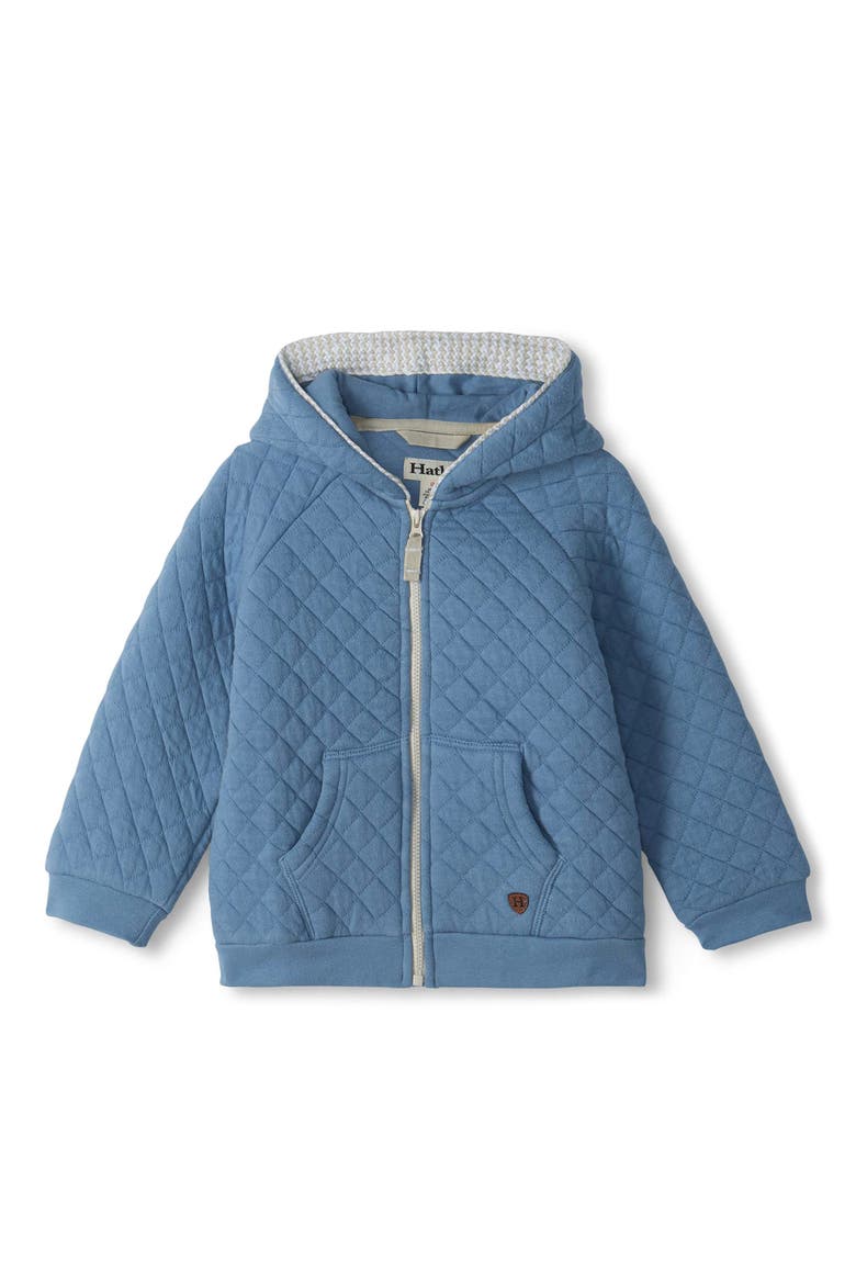 Diamond Quilted Cotton Zip Hoodie, Main, color, BLUE