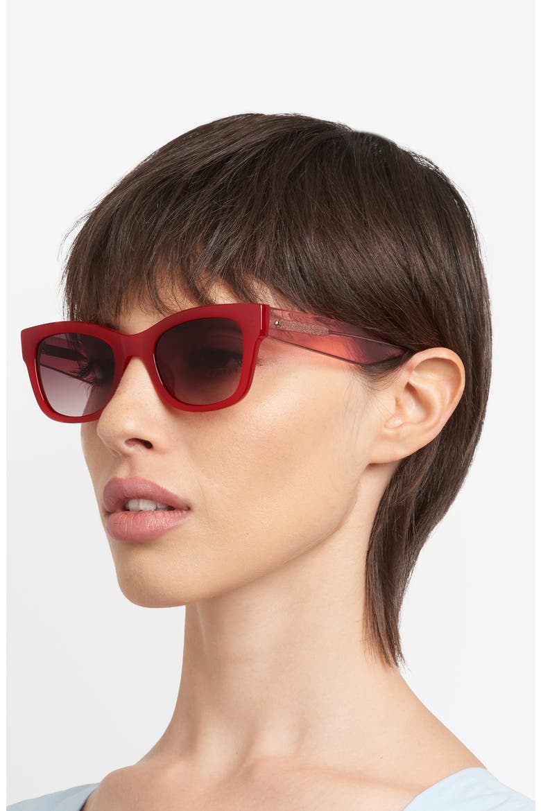 aimee 50mm cat eye sunglasses, Alternate, color, RED/ BROWN SF