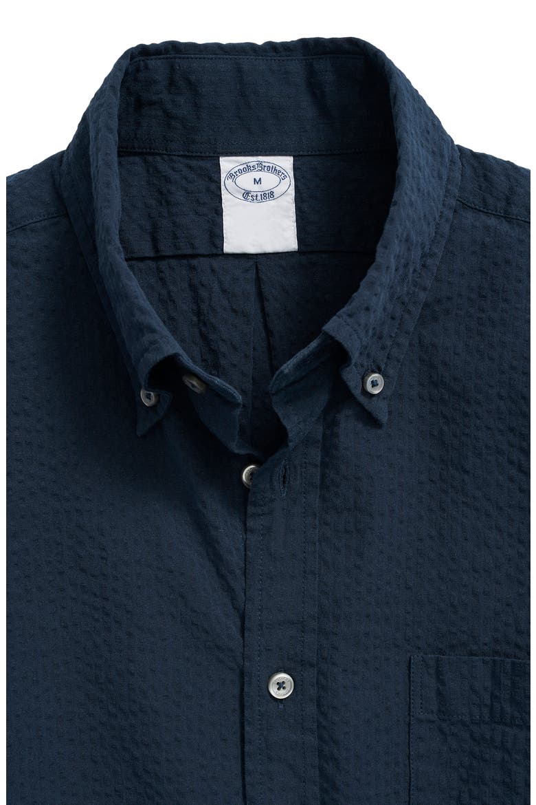Solid Stretch Seersucker Button-Down Shirt, Alternate, color, SOLID NAVY