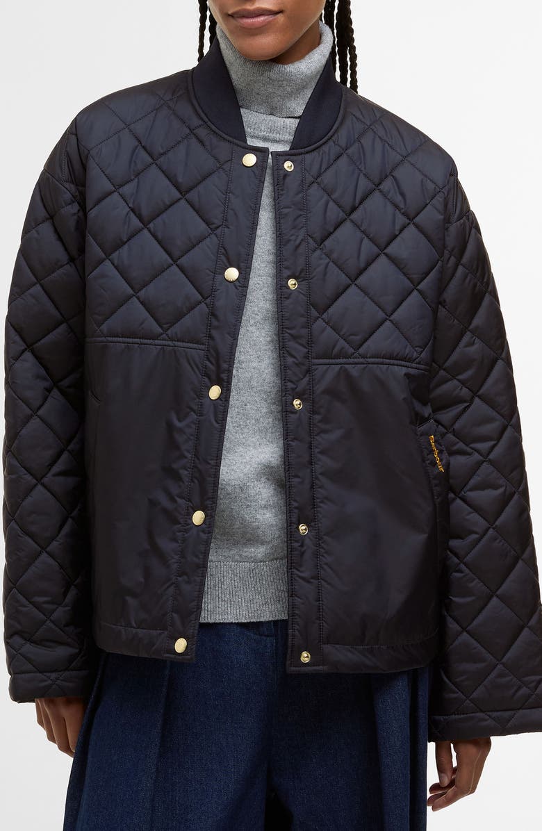 Barbour Wetherby Diamond Quilted Bomber Jacket, Main, color, Dark Navy/ Dress Tartan