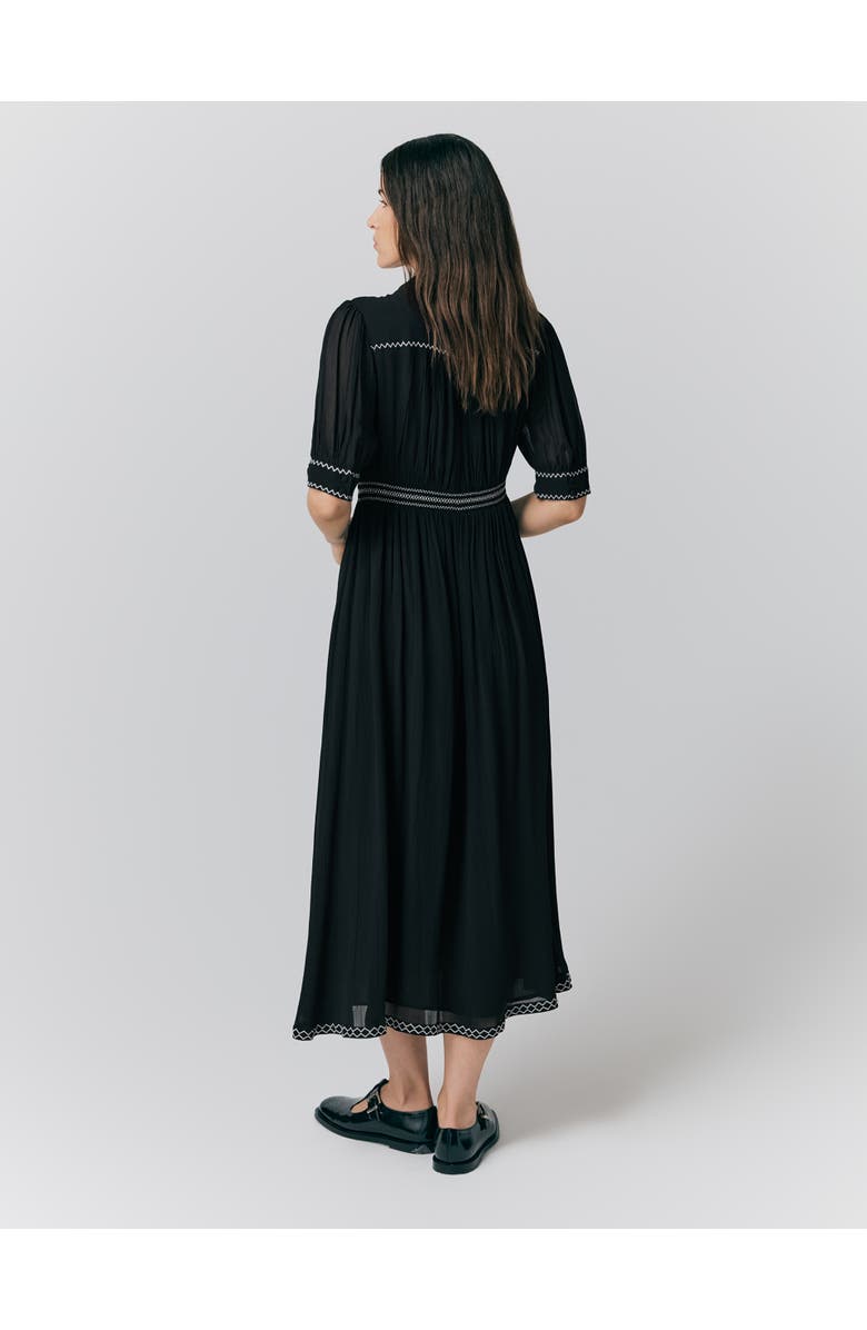 Ghost London Emma Georgette Embroidered Midi Dress, Alternate, color, Black