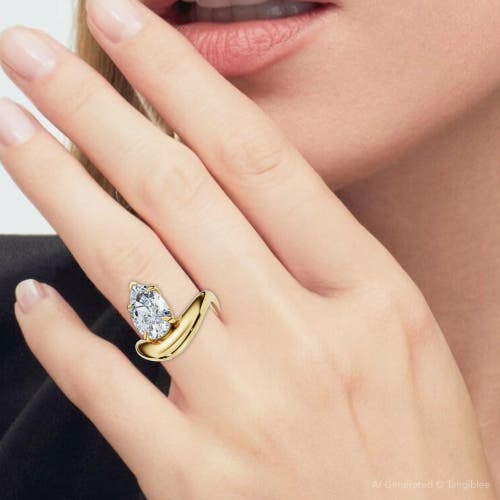 Bliss Diamond Certified 2ct Minali Curved Pear Diamond Engagement Ring 14k Gold/pt Lab Grown In Gold