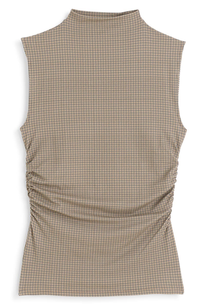 Madewell Houndstooth Ruched Mock Neck Sleeveless Top, Alternate, color, Micro Houndstooth Coffee