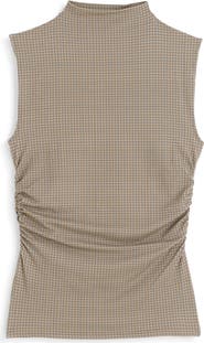 Madewell Houndstooth Ruched Mock Neck Sleeveless Top