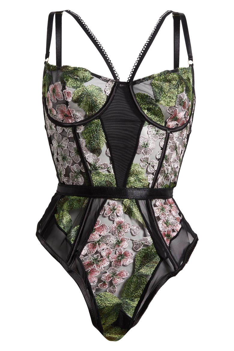 Embroidered Underwire Bodysuit, Alternate, color, HYDRANGEA NIGHT