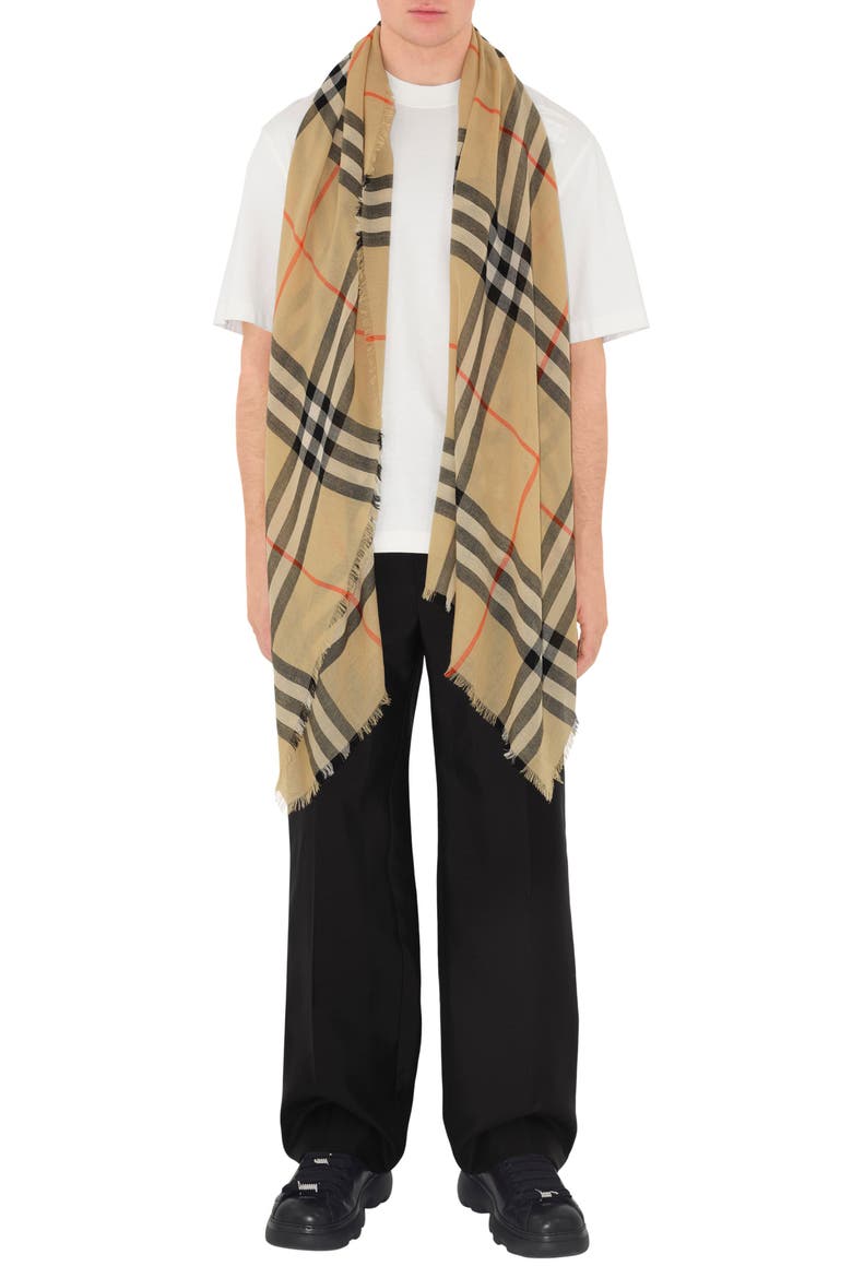 Check Wool Scarf, Alternate, color, ARCHIVE BEIGE