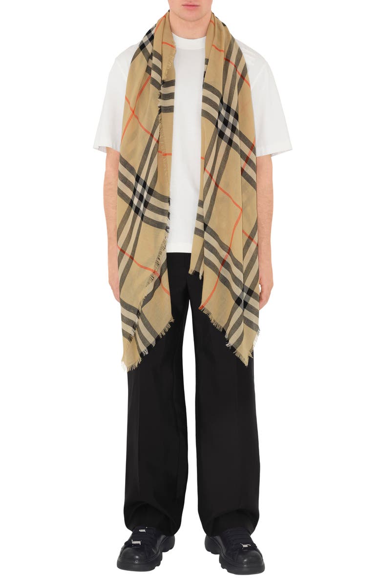Burberry Check Wool Scarf, Alternate, color, Archive Beige