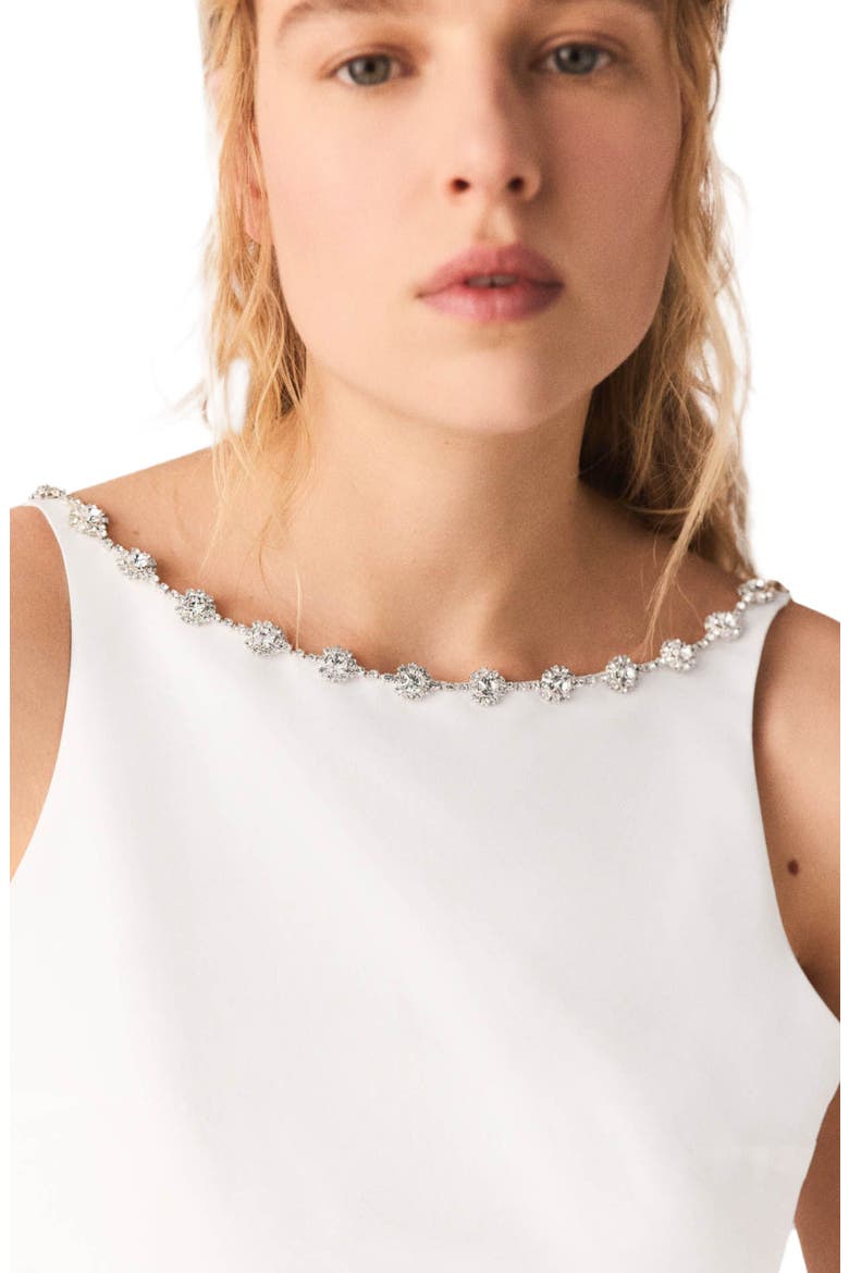 Jewelled collar taffeta crop top, Alternate, color, White