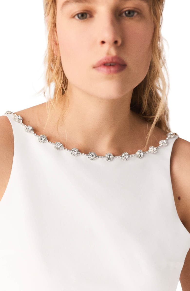 maje Jewelled collar taffeta crop top, Alternate, color, White